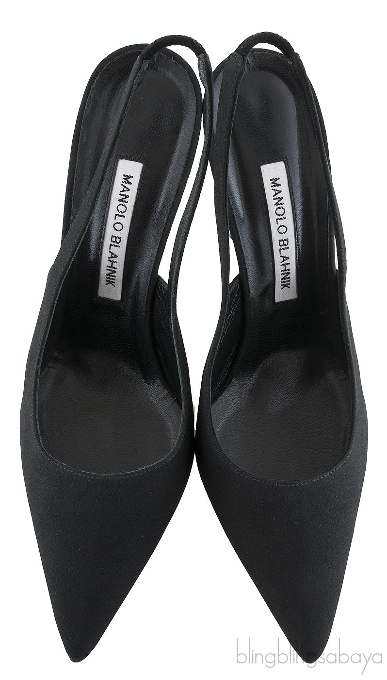 Black Satin Slingback Heels
