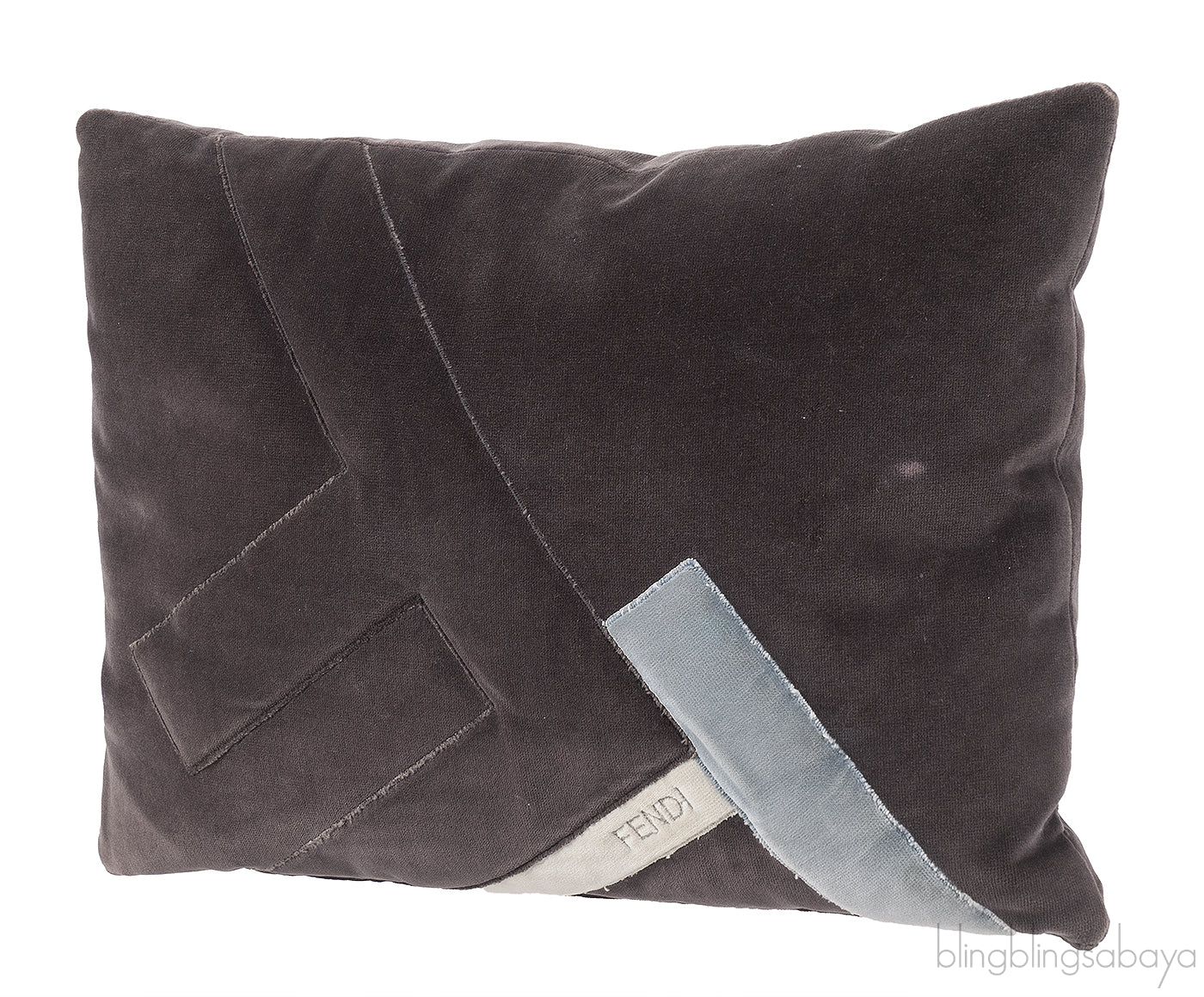 Fendi F Rectangular Grey Velvet Cushion