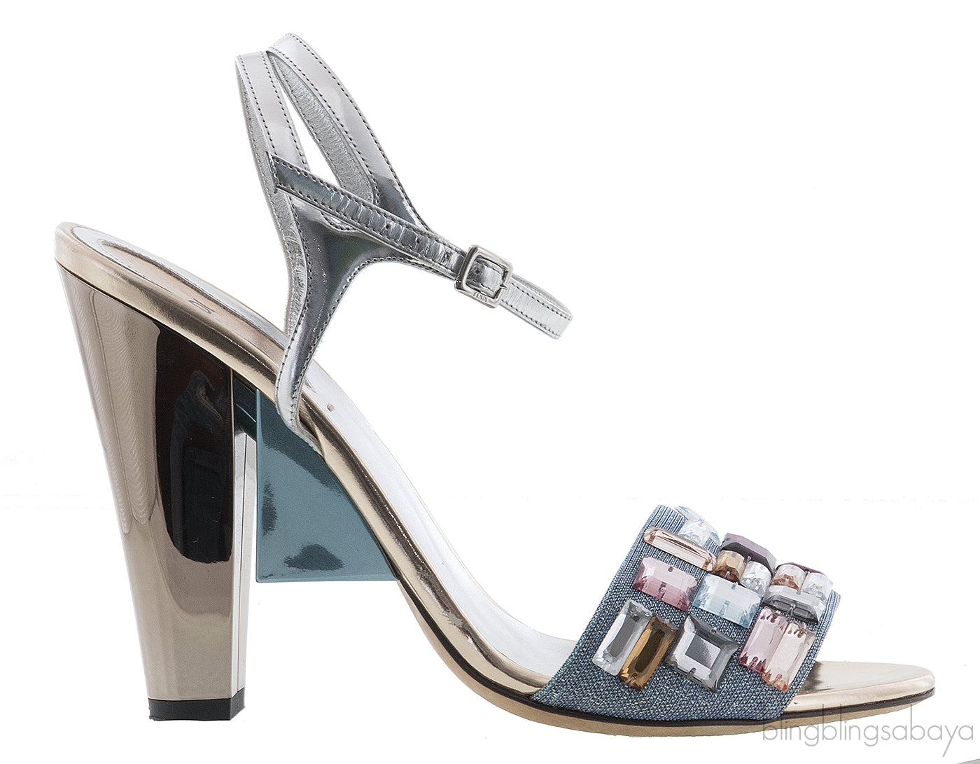 Sculpture Silver Metallic Crystal Sandals