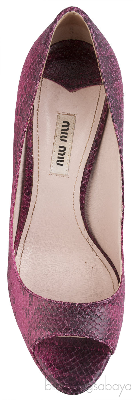 Magenta Snakeskin Peep Toe Pump