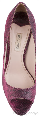 Magenta Snakeskin Peep Toe Pump