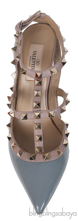 Valentino Garavani Blue Grey Patent Rockstuds Heels