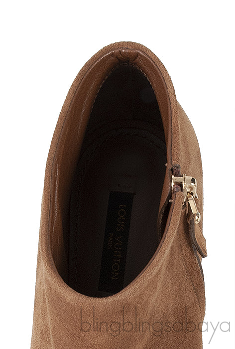 Louis Vuitton Brown Suede Peep Toe Ankle Boots
