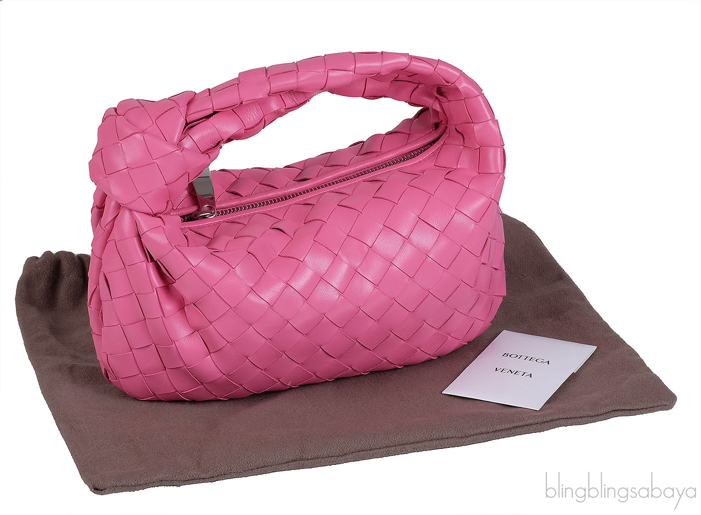 Pink Jodie Mini Knotted Intrecciato Leather Tote