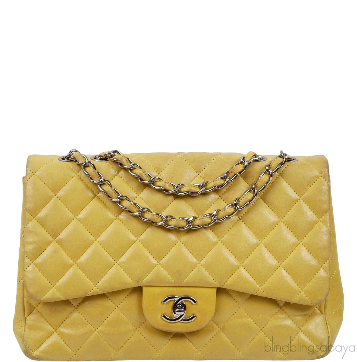 Yellow Quilted Classic Jumbo Flap Bag PHW