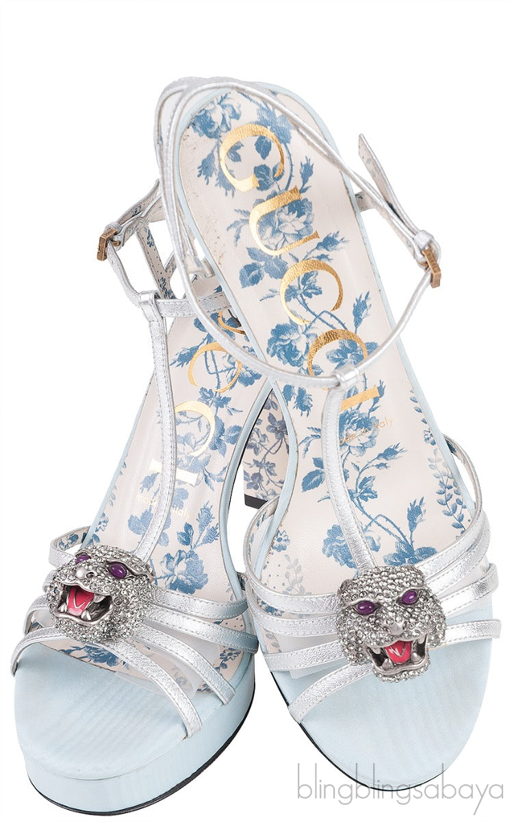 Tiger Head Silver Strappy Sandals