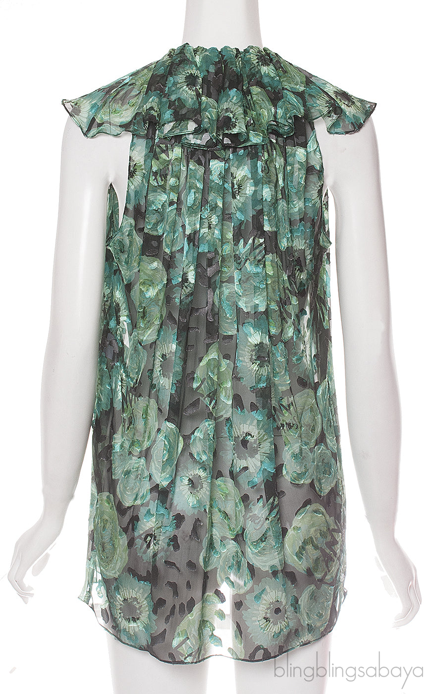 Emerald Floral Print  Drawstring Top