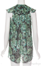 Emerald Floral Print  Drawstring Top