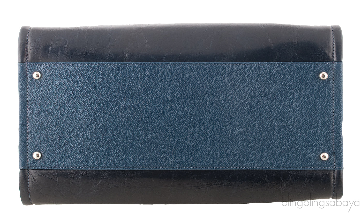 Deauville Large Blue Leather Tote