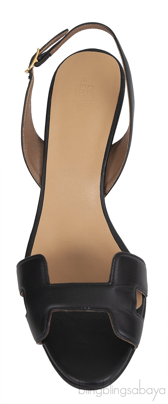Hermes Black Night 70 Slingback Sandals