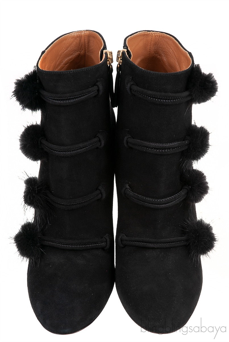 Ulyana Mink Pompom Suede Ankle Boots  39