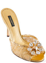 Gold Lace Crystal Vamp Slip-on Sandals