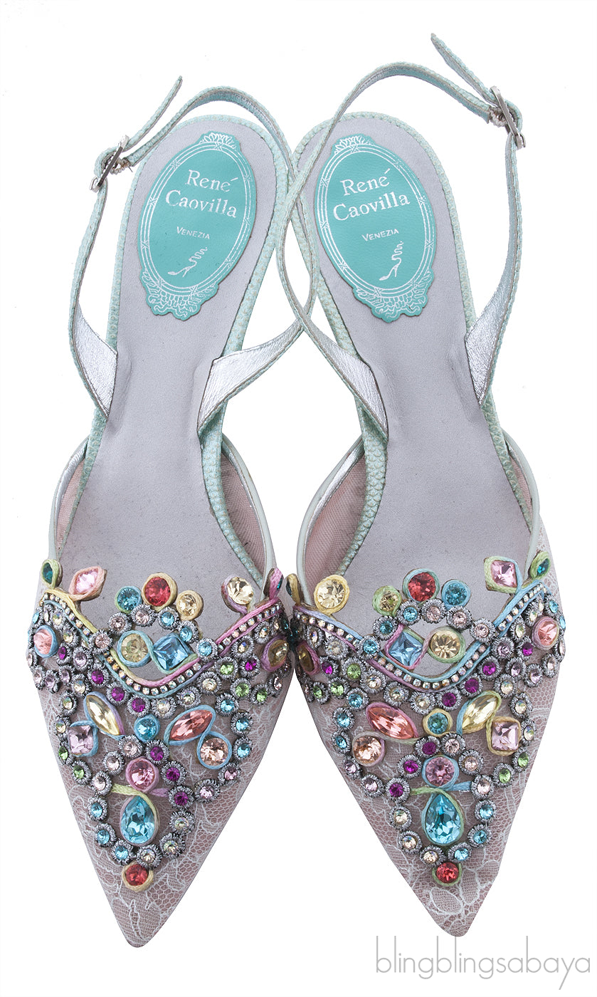 Multicolor Stone Mesh Slingback Sandals