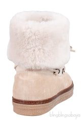 Beige Suede Fur Trim Flat Boots