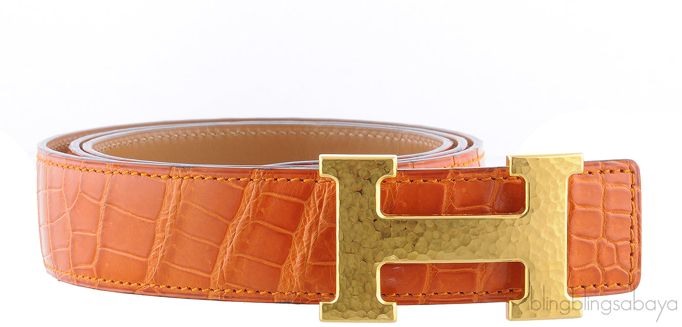 H Belt Orange Crocodile