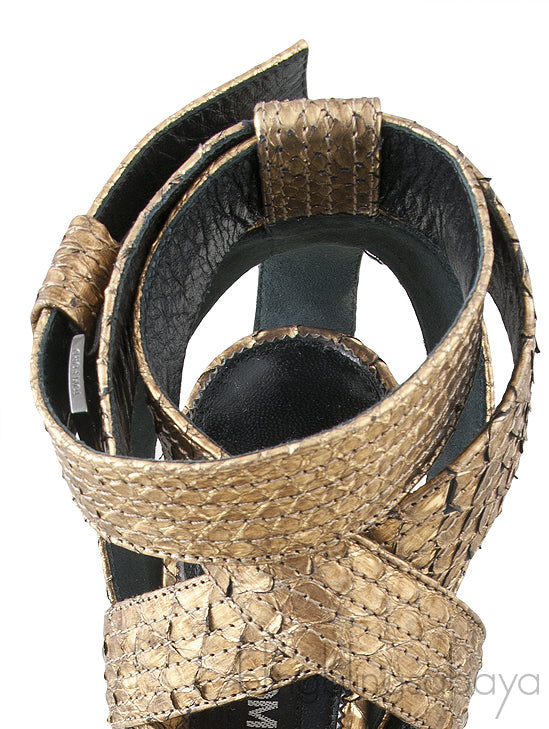 Gold Python Strappy Sandals