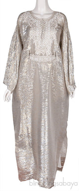 Silver Metallic Beaded Kaftan Dress