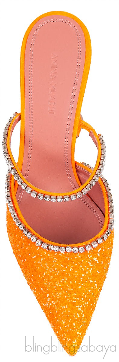 Gilda Crystal -Embellished Orange Glitter Mules