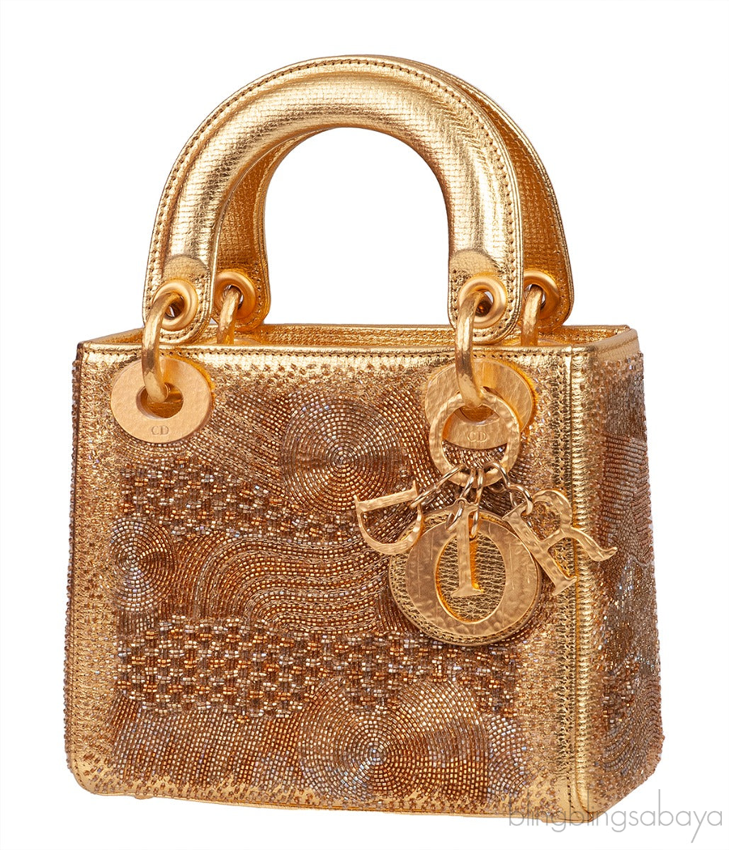 Lady Dior Mini Gold Bead Embellished Bag