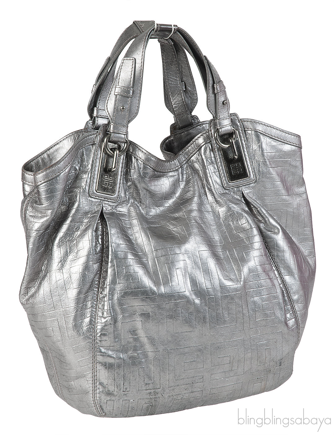 Givenchy Metallic Grey GG Leather Hobo Bag
