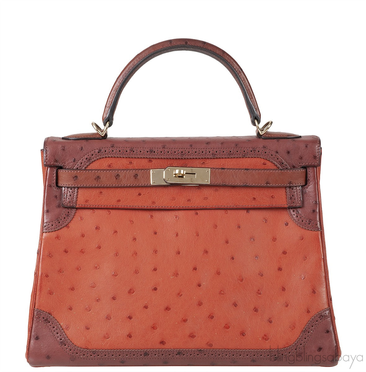 Kelly 32 Ghillies Rouge H Sunset and Brique Ostrich Bag