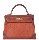 Kelly 32 Ghillies Rouge H Sunset and Brique Ostrich Bag