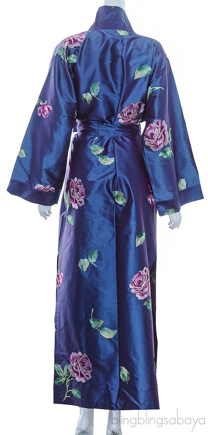 Blue Floral Embroidered Robe