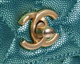 Metallic Green Quilted Caviar Leather Small Coco Top Handle Bag