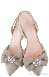 Oscar dela Renta Silver Gold Bow Slingback Heels