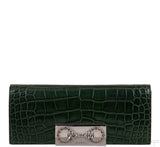 Crystal Embellished Horsebit Green Crocodile Mini Clutch