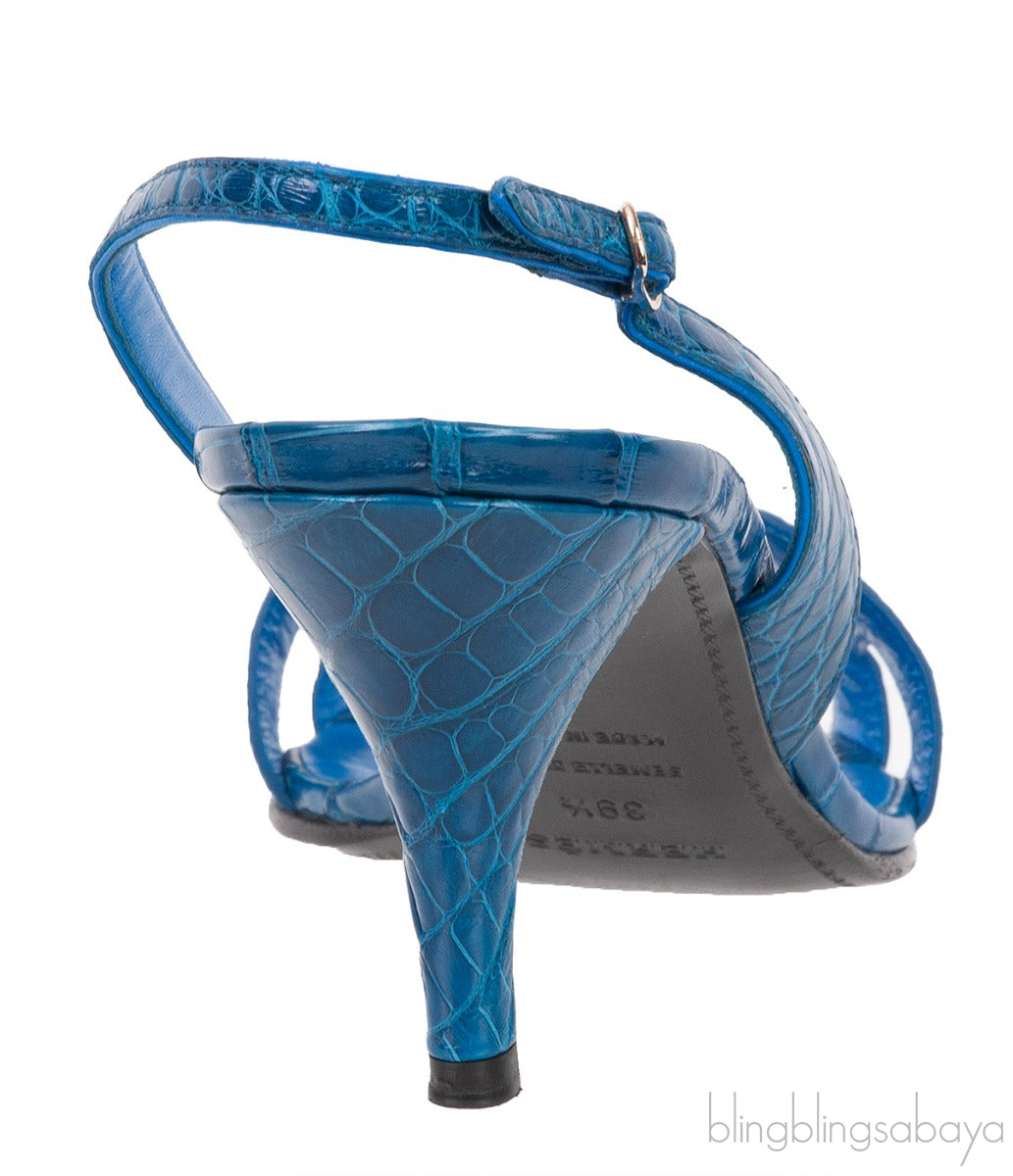 Night 70 Blue Crocodile Slingback Heels