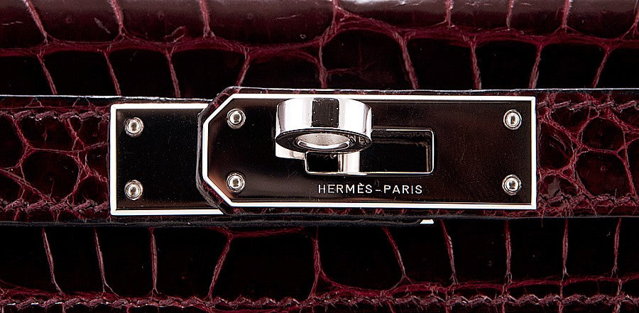 Kelly Cut Porosus Crocodile Bordeaux
