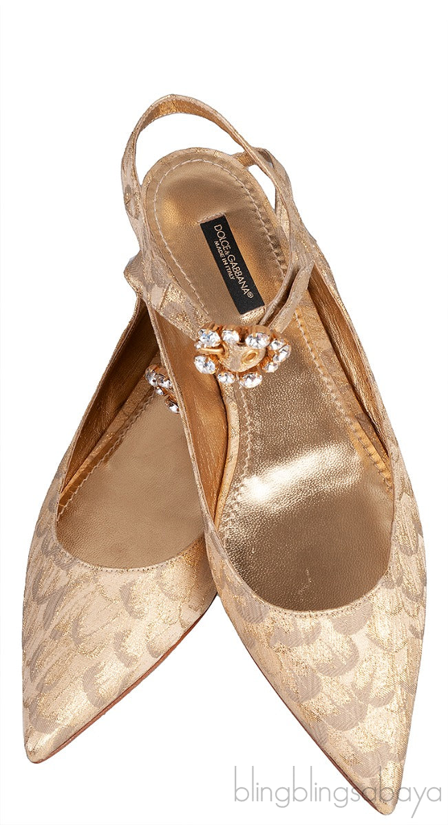 Dolce & Gabbana Metallic Gold Pointed Toe Flat Shoes