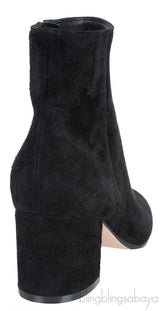 Black Suede Stacked Heels  Ankle Boots