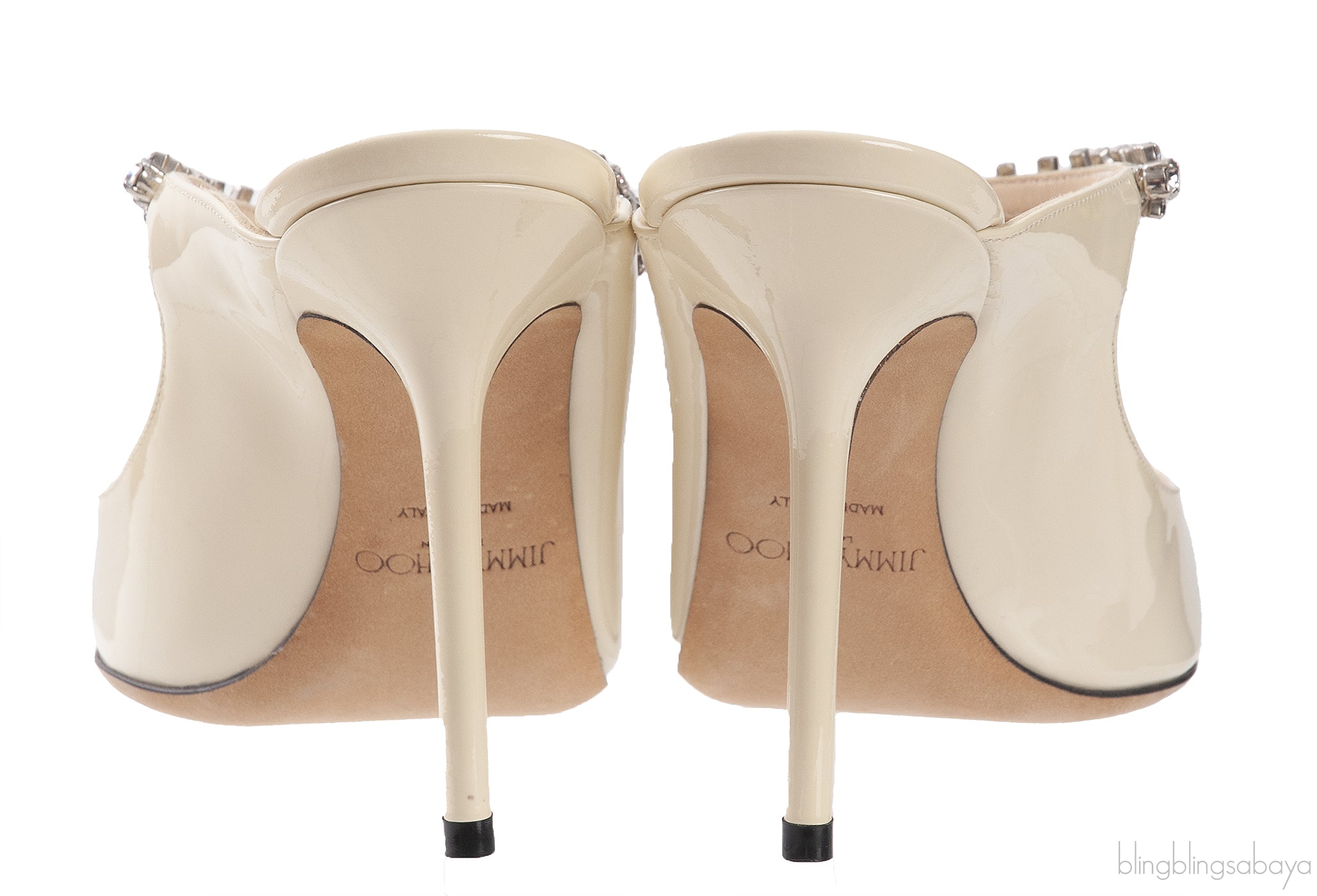Off-white Bing 100 Crystal-Embellished Patent Leather Mules