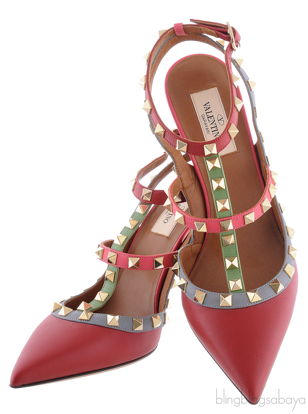 Red Multicolor Strap Rockstud Pump