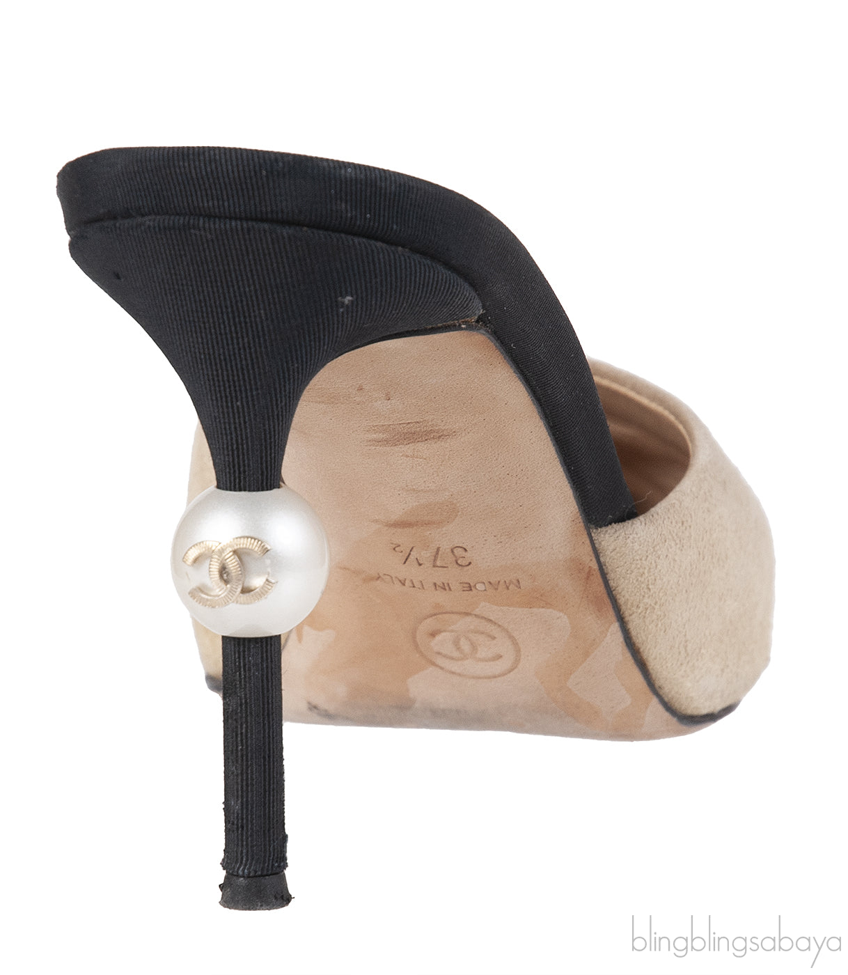 CHANEL BEIGE AND BLACK SUEDE POINTED MULE