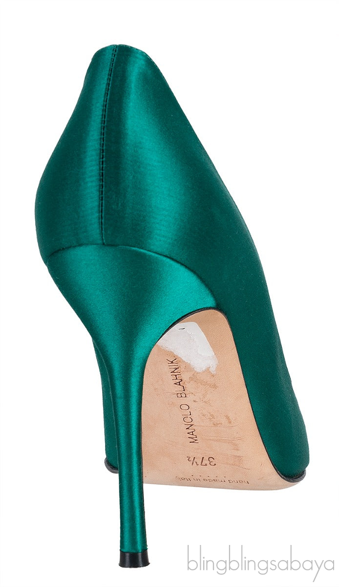 Emerald Green Crystal Satin Heels