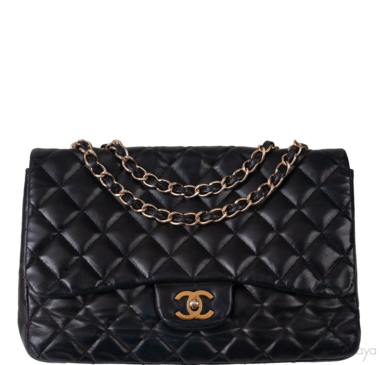 Black Quilted Vintage Jumbo Flap Bag GHW
