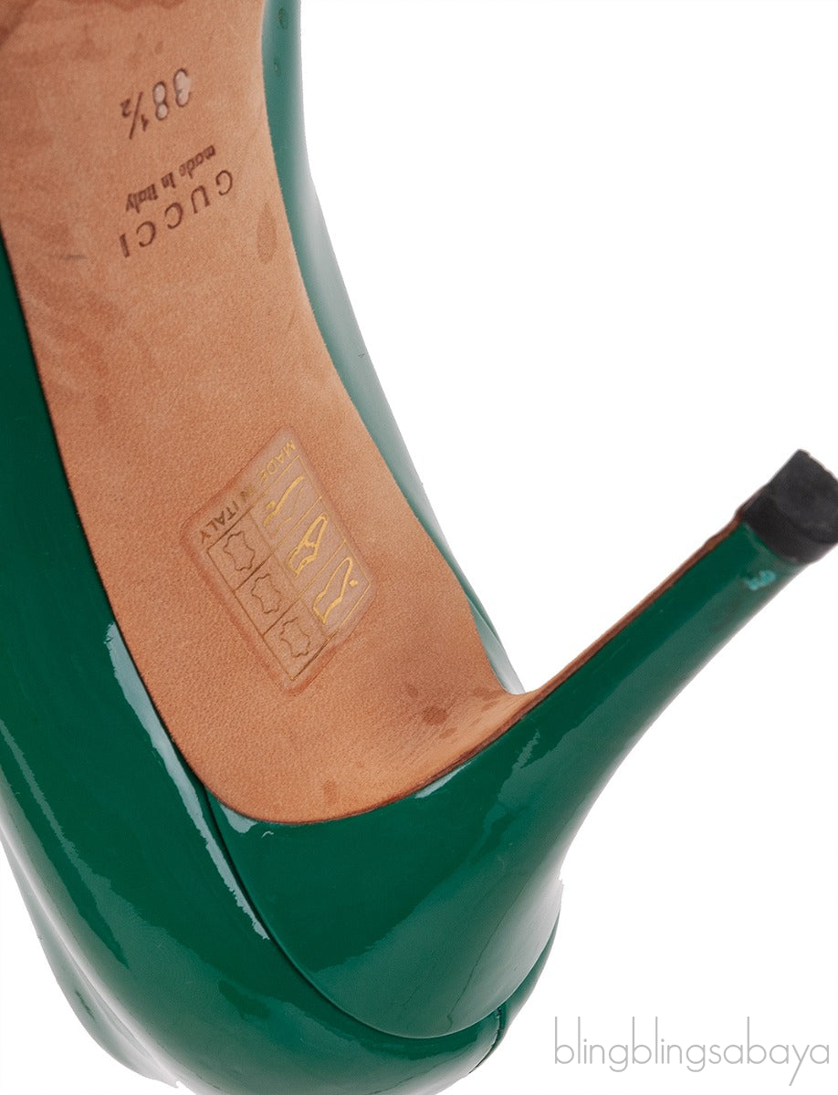 Green Patent Horsebit Peep Toe Pump