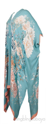 Blue Floral Print Silk Kaftan Dress