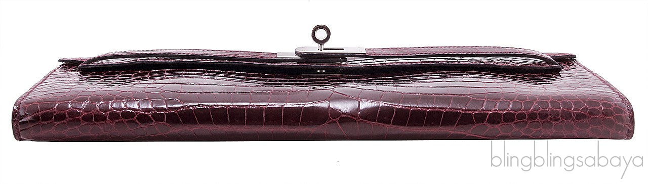 Kelly Cut Porosus Crocodile Bordeaux