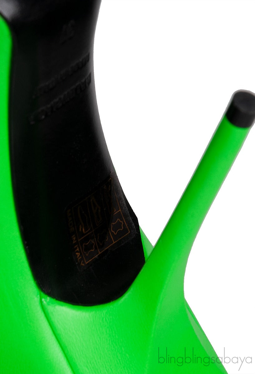 Neon Green Leather Pointed Toe Heels