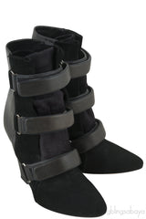 Scarlet Black Leather Wedge Boots