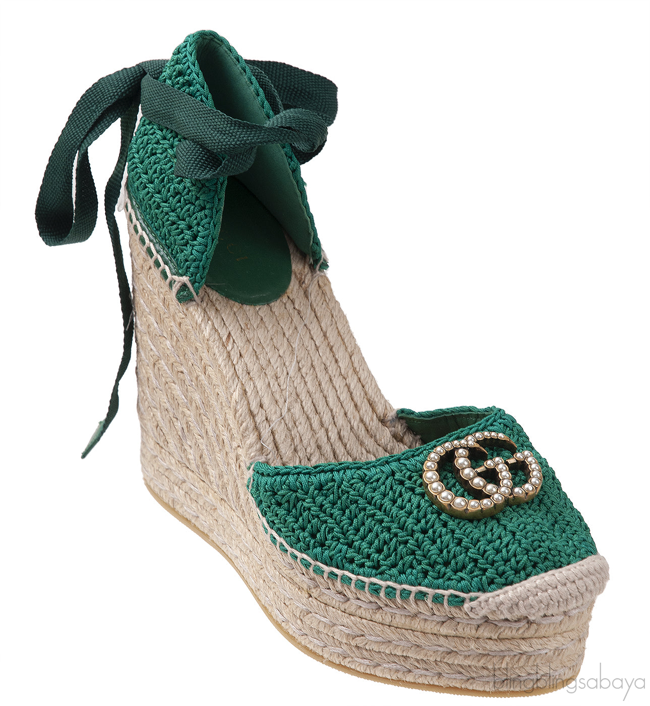 GG Green Lilibeth Web Espadrille Wedge Sandal