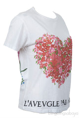 Flower Heart & Bird Print White T-shirt