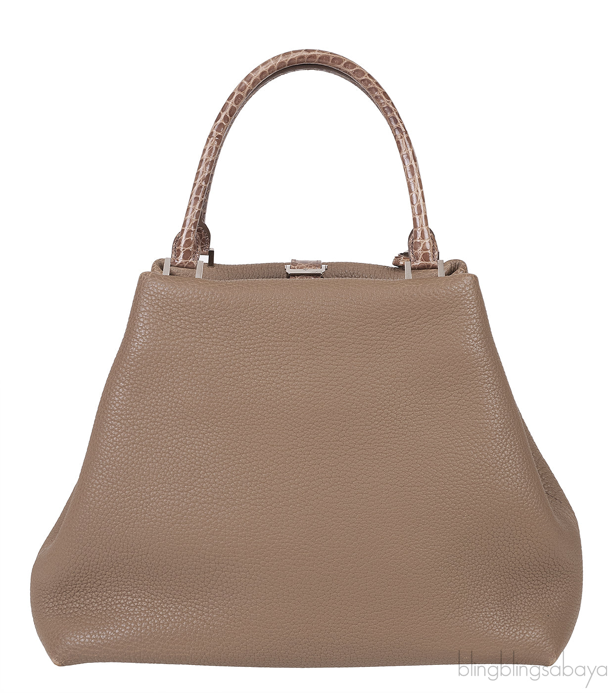 Etoupe Leather Croc Print Handle Bag