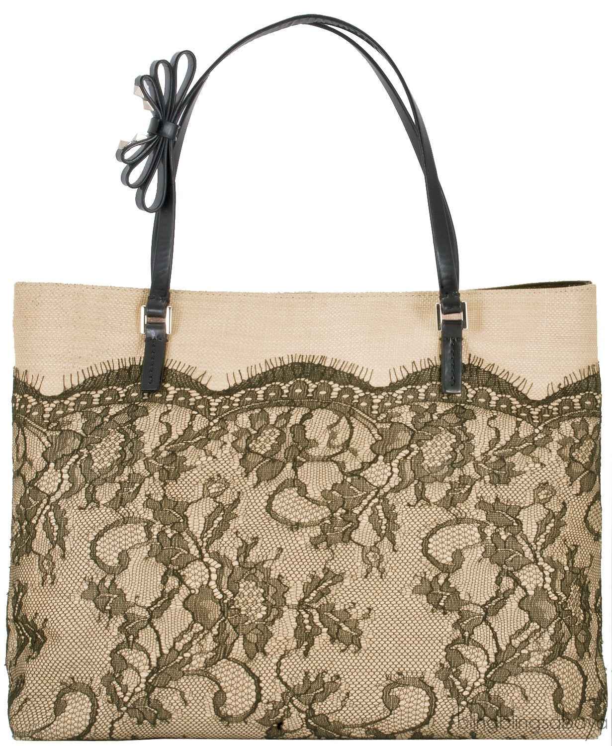 Beige Raffia & Lace Tote