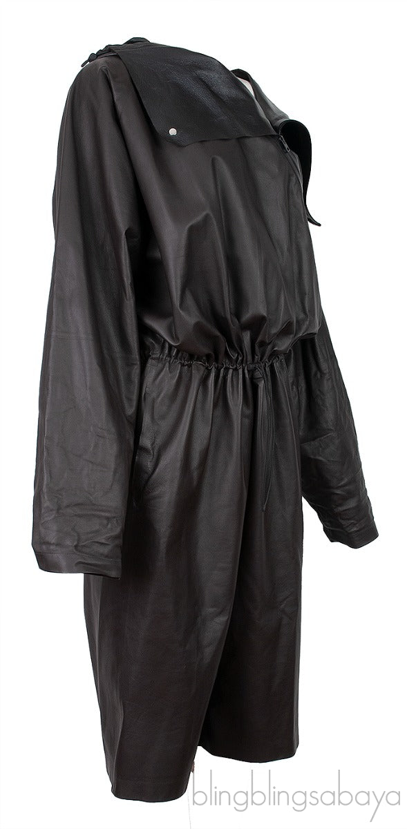 Dark Brown Hoodie Leather Jumpsuit
