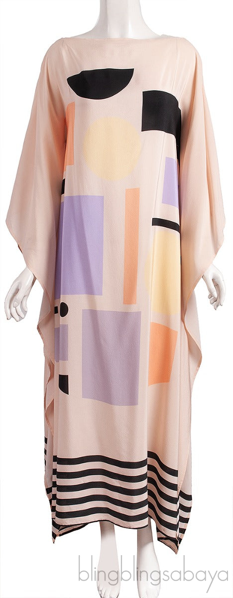 Beige Multicolor Kaftan Dress